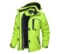 TACVASEN Chaqueta impermeable para mujer Chaqueta de forro polar para esquí de invierno y senderismo al aire libre con capucha desmontable, verde fluorescente, M