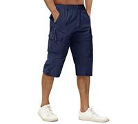 TACVASEN Hombre Pantalones Cortos Cargo Pantalones Cortos Casuales Algodón Ejército Pantalones Cortos Ligeros Transpirables Pantalones Cortos Cotton 3/4 Shorts Azul Marino