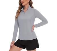 TACVASEN Mujer Cremallera 1/4 Shirts Crema Solar UPF 50+ Mangas Largas, gris luminoso (ral 7035), S