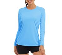 TACVASEN Mujeres Top de Vaerano Manga Larga Camisetas de Corriendo Vaerano Camisetas Protección Solar UPF Baño Surfing Rashguard Al Aire Libre Camiseta de Caminar Cascada Azul