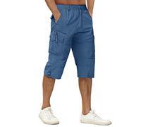 TACVASEN Pantalones cortos de algodón para hombre 3/4 de longitud casual capri cargo pantalones cortos cortos con múltiples bolsillos, azul/gris, 42-44