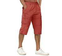 TACVASEN Pantalones cortos de algodón para hombre 3/4 de longitud casual capri cargo pantalones cortos cortos con múltiples bolsillos, magenta, 42-44