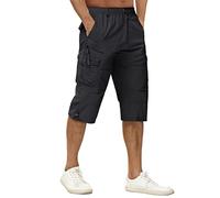 TACVASEN Pantalones Cortos de Carga para Hombre Algodón Negro Pantalones Cortos Cargo Militares Tácticos Pantalones Cortos Cotton Outdoor 3/4 Pantalones Cortos Largo Capri Shorts Negro