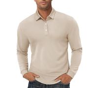 TACVASEN Polo para Hombre de Manga Larga para Golf, de Secado Rápido, Camisas Funcionales, Ligeras, con Cuello de 3 Botones, caqui, M
