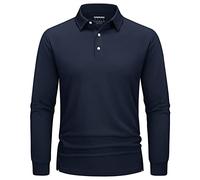 TACVASEN Polo para Hombre de Manga Larga para Golf, de Secado Rápido, Camisas Funcionales, Ligeras, con Cuello de 3 Botones, azul marino, M