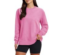TACVASEN Sudadera Mujer Pullover de Mangas Largas Forrado de Fleece Cuello Redondo Camiseta de Mangas Largas Sin Capucha Oversize Rosa Gris, M