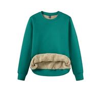 TACVASEN Sudadera para Mujer con Forro Polar Cuello Redondo Manga Larga de Algodón Sin Capucha Informal para Otoño e Invierno Verde Jade, M