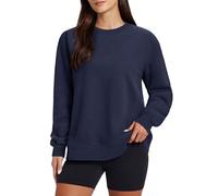 TACVASEN Sudaderas Mujer Sin Capucha Forrada de Fleece Camiseta de Mangas Largas Pullover de Color Sólido Parte Superior Sin Capucha Azul Oscuro, S