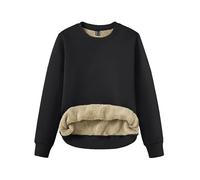TACVASEN Suéter para Mujer Suéter de Algodón Camiseta de Manga Larga Sin Capucha Sudadera Básico de Invierno Sudadera de Lana Cálido Blusa Negra, S