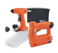 Tacwise 1780 Set con Grapadora/Clavadora 140-180EL de 12V, Pistola de Pegamento H12-7 de 12V, Batería de Iones de Litio Intercambiable de 12V, 130 Barras de Pegamento y Bolsa de Neopreno