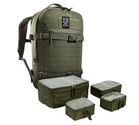 TACWRK Mochila modular Tasmanian Tiger TT XL verde oliva + TT Modular Pouch Set Rubber Fun Patch - Paquete de 23 l mochila de senderismo + organizador de bolsillos adicionales + parche moral de goma