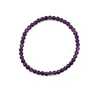Taddart Minerals - Pulsera morada de amatista natural con bolas de 4 mm montadas en hilo de nailon elástico - hecha a mano, 18 centimeters, Caucho, Amatista