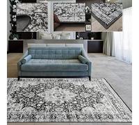Tadi & Imperio1979 Alfombra clásica Muy Fina para Salón, salita, recibidor, Dormitorio. Estilo Tradicional, Ligera y Antideslizante de Color Antracita, Grises platas y taupes.