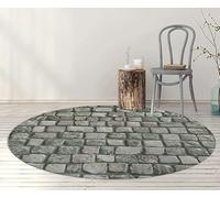 Tadi & Imperio1979 Alfombra Redonda 100cm vinílica Juvenil Lavable para salón salita Cocina diseño de Piedras o adoquines, Lavable fácil y Antideslizante (VINILOADOQUIN 01)