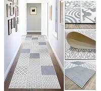 Tadi & Imperio1979 Alfombra Vinílica hidráulica de Baldosas para salón y Colores Gris Plata sobre Fondo Marfil para Cocina, para Pasillo, Baño o Dormitorios - Moqueta Vinilo,ALH04PLATA