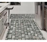 Tadi & Imperio1979 Alfombra vinílica para salón, Cocina, Sala de Estar, entradas, baño o dormitorios con revés PVC Antideslizante diseño Digital de Piedras Grises beig con Musgo