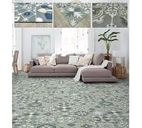 Tadi & Imperio1979 Alfombra Vinilo Hidráulica, de Baldosas Verdes con Azul, Oro y Platas, para Pasillo para salón, Cocina, Dormitorios o Moqueta Vinilo Hidráulica