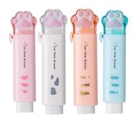 Tadipri Gomas de borrar con lindas patas de gato, 4 unidades, bonito lápiz retráctil, goma de borrar Kawaii Push Pull, borrador creativo estilo dibujos animados con patas de gato, 4 colores