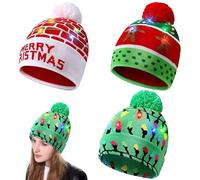 Tadoiooy Sombrero de Santa,Tapa navideña, Light up Christmas Hat 3 pcs led temnado seguimente Unisex Tapa de suéter de Navidad con Luces Coloridas Mantenga la Cabeza Caliente para el año Nuevo