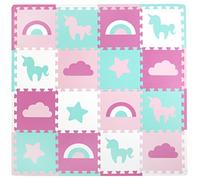 Tadpoles Juego de alfombras de juego de espuma EVA suave de 16 piezas, unicornios y arco iris, rosa, 50 x 50 pulgadas