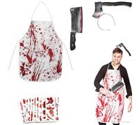 Tadpolez Disfraz de Carnicero Completo Adultos - Delantal Sangriento con Diadema Terrorífica y Cuchillo Falso para Halloween/Carnaval