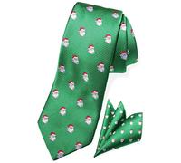 TaecMin Christmas Tie Mens Green Santa Claus Clark Griswold Ties and Pocket Square Set Funny Vacation Necktie for Men with Handkerchief