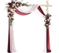 Taeku Arco para Boda Decorativa, 75 x 600 cm Cortina de Gasa Romantica Arco Tela de Cortina para Decoración de Bodas, Ceremonia, Recepción, Fiesta, Telón de Fondo (Blanco + Rojo)