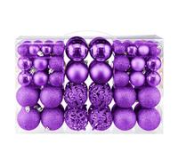 Taeku Bolas de Navidad Set, 100Pcs Adornos Variados Transparentes Bolas de Navidad Decoraciones Ornamentales con Ganchos para Fiestas Bodas Festivales (Morado)