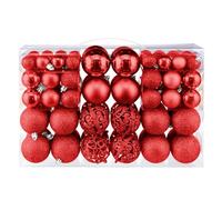 Taeku Bolas de Navidad Set, 100Pcs Adornos Variados Transparentes Bolas de Navidad Decoraciones Ornamentales con Ganchos para Fiestas Bodas Festivales (Rojo)