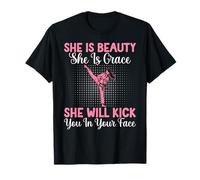 Taekwondo Amantes Karate Chica Belleza Gracia Ella Patada Cara Camiseta
