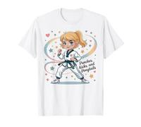 Taekwondo Girl Cinturón Negro Golpes Kicks Colas De Caballo Karate Camiseta