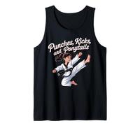 Taekwondo Girl Cinturón Negro Golpes Kicks Colas De Caballo Karate Camiseta sin Mangas