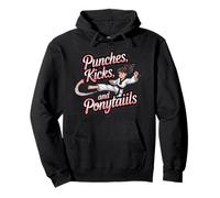 Taekwondo Girl Cinturón Negro Golpes Kicks Colas De Caballo Karate Sudadera con Capucha