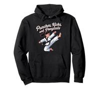 Taekwondo Girl Cinturón Negro Golpes Kicks Colas De Caballo Karate Sudadera con Capucha