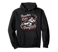 Taekwondo Girl Cinturón Negro Golpes Kicks Colas De Caballo Karate Sudadera con Capucha