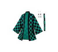 Taeyue Anime Kamado Tanjirou Cosplay Disfraz Halloween Carnaval Cosplay Abrigo Traje Kimono Chaqueta Hombres, verde, S