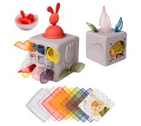 TAF Toys Baby Tejes Box Montessori Toys for Babies - Toy de silicona de desarrollo sensorial y de habilidades motoras con 10 tejidos emergentes d