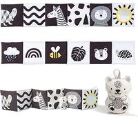 Taf Toys Savannah - Libro de bebé recién nacido 3 en 1 en blanco y negro. Libro de tiempo sensorial suave de doble cara con juguete de cachorro de león y espejo seguro para bebés. Regalo adecuado para niños y niñas desde el nacimiento