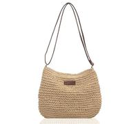 TAFACE 1 bolso bandolera de paja para mujer, bolso de playa de verano, bolso de hombro moderno con cremallera y correa ajustable, adecuado para viajes a la playa, vacaciones, citas (beige), beige,