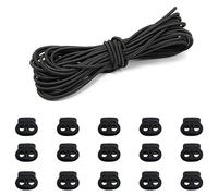 TAFACE 15 Candados De Cordón De Plástico Negro, 1 Cordón Elástico Negro De 5 M, Tapón Antideslizante Con Cordón, Ancla Con Cordón De Doble Orificio, Candado De Cordón Con Resorte De Doble Orificio