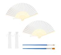 TAFACE 2 abanicos blancos con 2 pinceles de pintura, decoración de pared, abanico de tela portátil, abanico plegable de mano, abanico de borlas chinas, abanico de ceremonias, para fiestas,