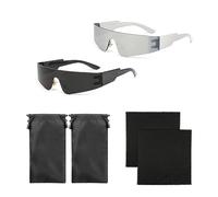 TAFACE 2 gafas de sol futuristas, con 2 bolsillos para gafas y 2 paños de gafas, gafas de sol estilo punk, gafas de sol millennial reflectantes, gafas de fiesta sin marco (plata, negro)