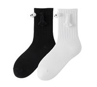 TAFACE 2 pares de calcetines magnéticos para parejas, lindos y divertidos calcetines para los ojos, calcetines para parejas en 3D, calcetines para manos con dibujos animados, unisex (blanco + negro)