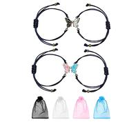 TAFACE 2 pares de pulseras de la amistad, 4 bolsas de hilo, pulseras de mariposa, pulseras de cuerda ajustables, adecuadas para parejas, buenos amigos, 17 centimeters, Zinc