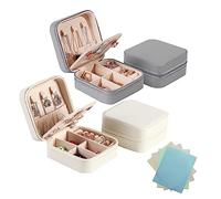 TAFACE 2 pequeños joyeros para mujer con 4 paños de limpieza de joyas, organizador de joyas portátil, con espejo, organizador de joyas simple para pendientes, anillos, collares