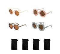 TAFACE 2 piezas de gafas de sol de flores para niños, 2 gafas de sol de oso y 4 piezas de bolsas de gafas negras, gafas de protección solar con montura redonda esmerilada., azul/rosa
