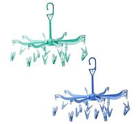 TAFACE 2 tendederos de ropa, 16clips para colgar calcetines,colgador de ropa interior,portátil,resistente al viento,giratorio 360grados, adecuado para ropa interior, calcetines, toallas (azul, verde)