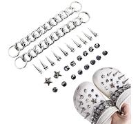 TAFACE 28 piezas de adornos superiores de cadena de tachuelas plateadas, adornos de zapatos desmontables, adornos superiores de ojales, estilo punk metal, adecuado para cumpleaños, festivales