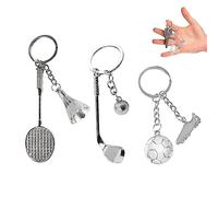 TAFACE 3 llaveros de pelota de fútbol, bádminton, llaveros de golf, accesorios creativos de bolas de metal para bolsos, llaves, colgantes de bricolaje, unisex, color plateado, plata, Talla única