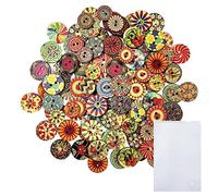 TAFACE Botones de madera redondos de 120 piezas, más 1 bolsa, botones de colores vintage, botones de patrones mixtos para costura y decoración de bricolaje (15 mm, 20 mm)